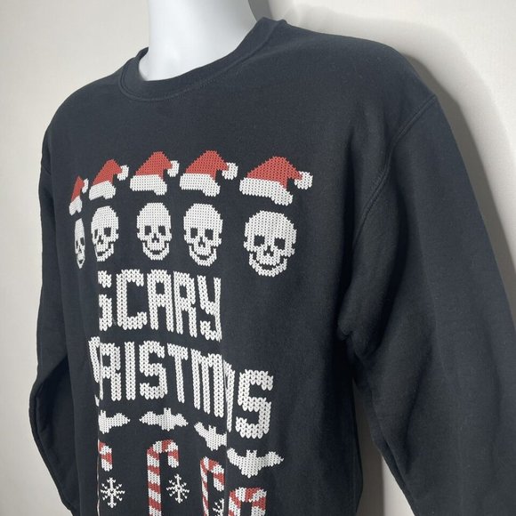 Cakeworthy Scary Christmas Santa Skulls Bats Black Crew Neck Sweatshirt - Picture 6 of 8